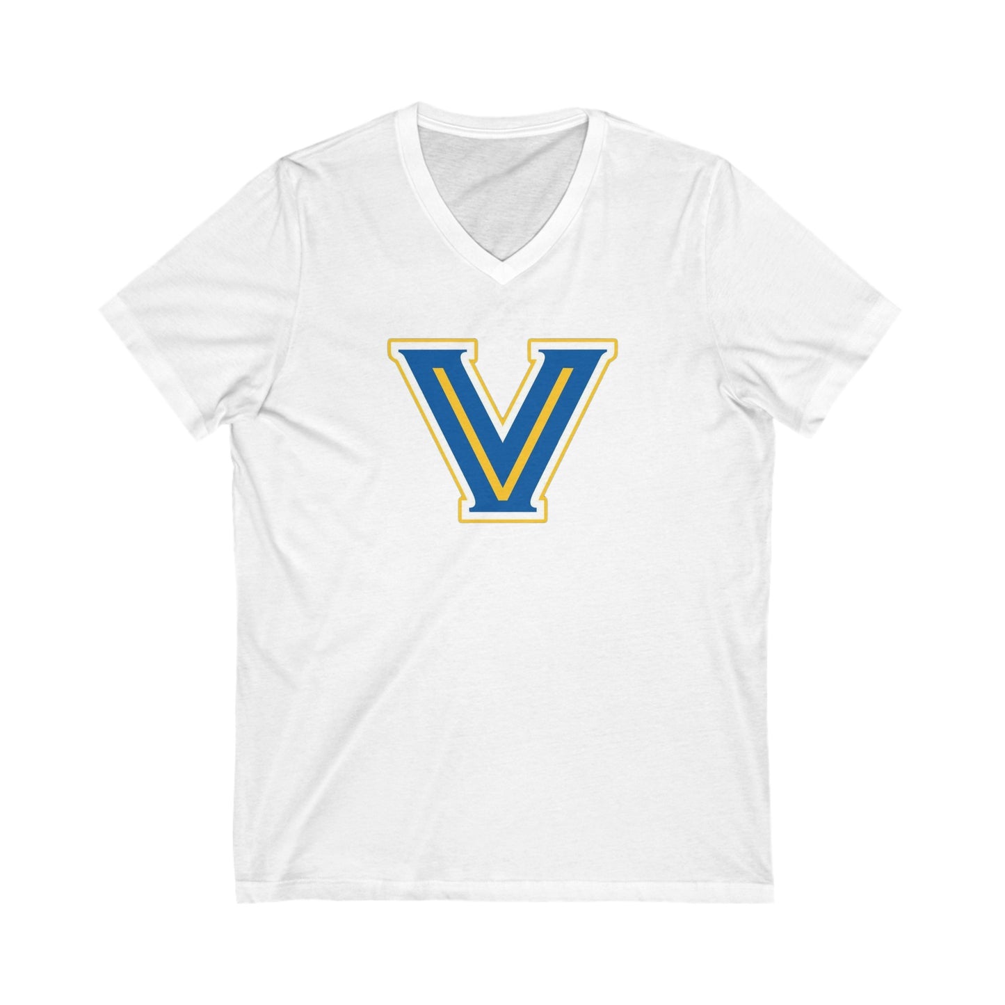 Valley View V Logo. Unisex Jersey Short Sleeve V-Neck Tee