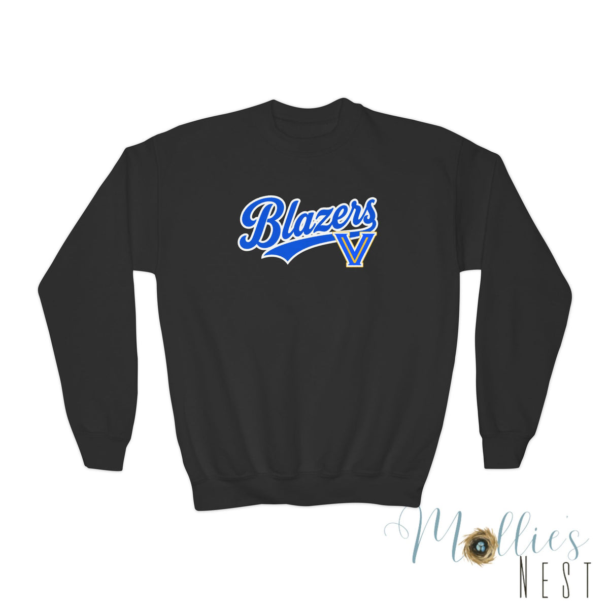Blazers Youth Crewneck Sweatshirt – Retro Script Team Logo in Royal Blue