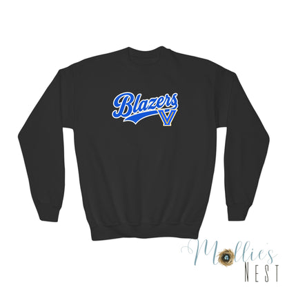 Blazers Youth Crewneck Sweatshirt – Retro Script Team Logo in Royal Blue