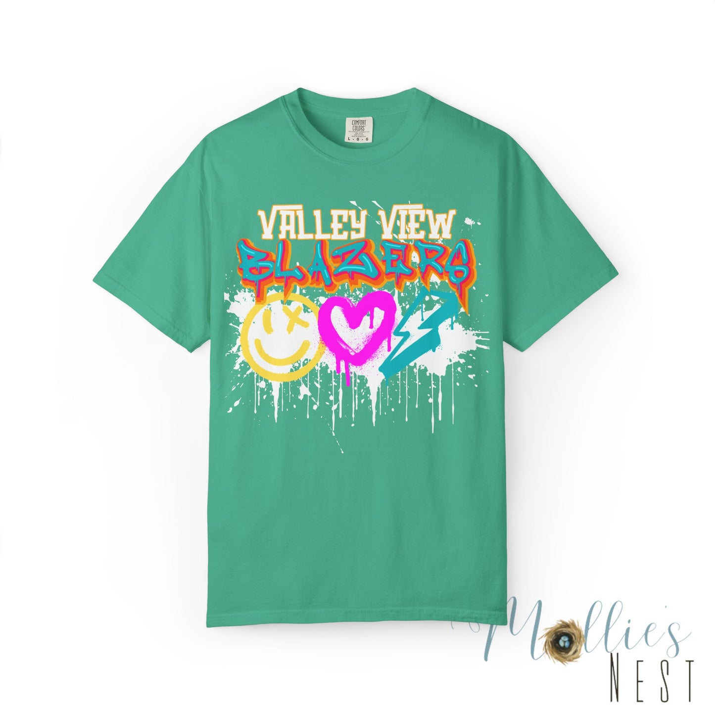 Valley View Blazers Graffiti Tee — Neon Heart, Smile & Lightning Shirt