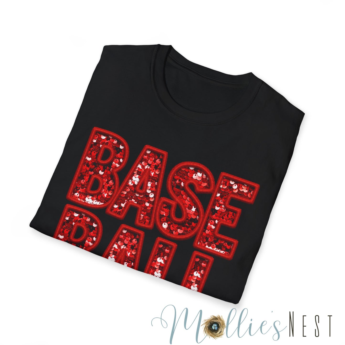 Baseball FAUX Glitter Unisex Softstyle T-Shirt - Perfect for Fans and Players