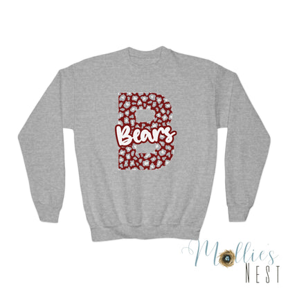 Youth Barton Bears. Crewneck Sweatshirt – Varsity B Bears Spirit Design