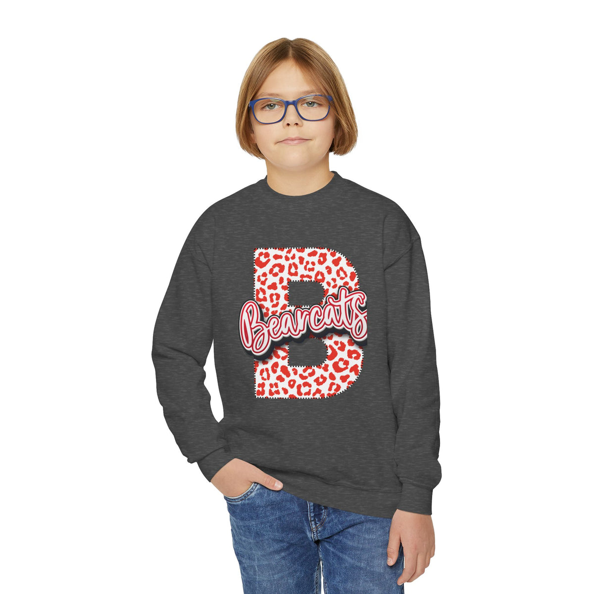 Youth. Brookland Bearcats Leopard B Youth Crewneck Sweatshirt