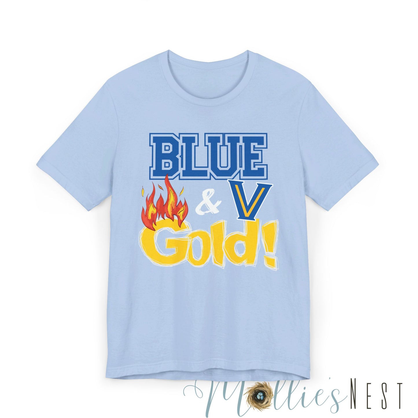 Unisex Blue & Gold Flame. Jersey Short Sleeve Tee