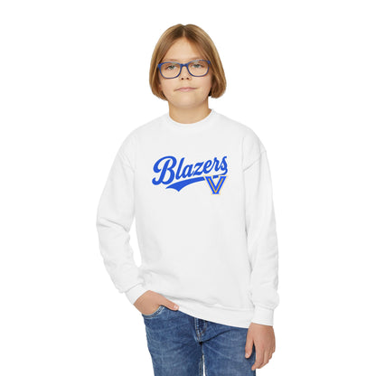 Blazers Youth Crewneck Sweatshirt – Retro Script Team Logo in Royal Blue