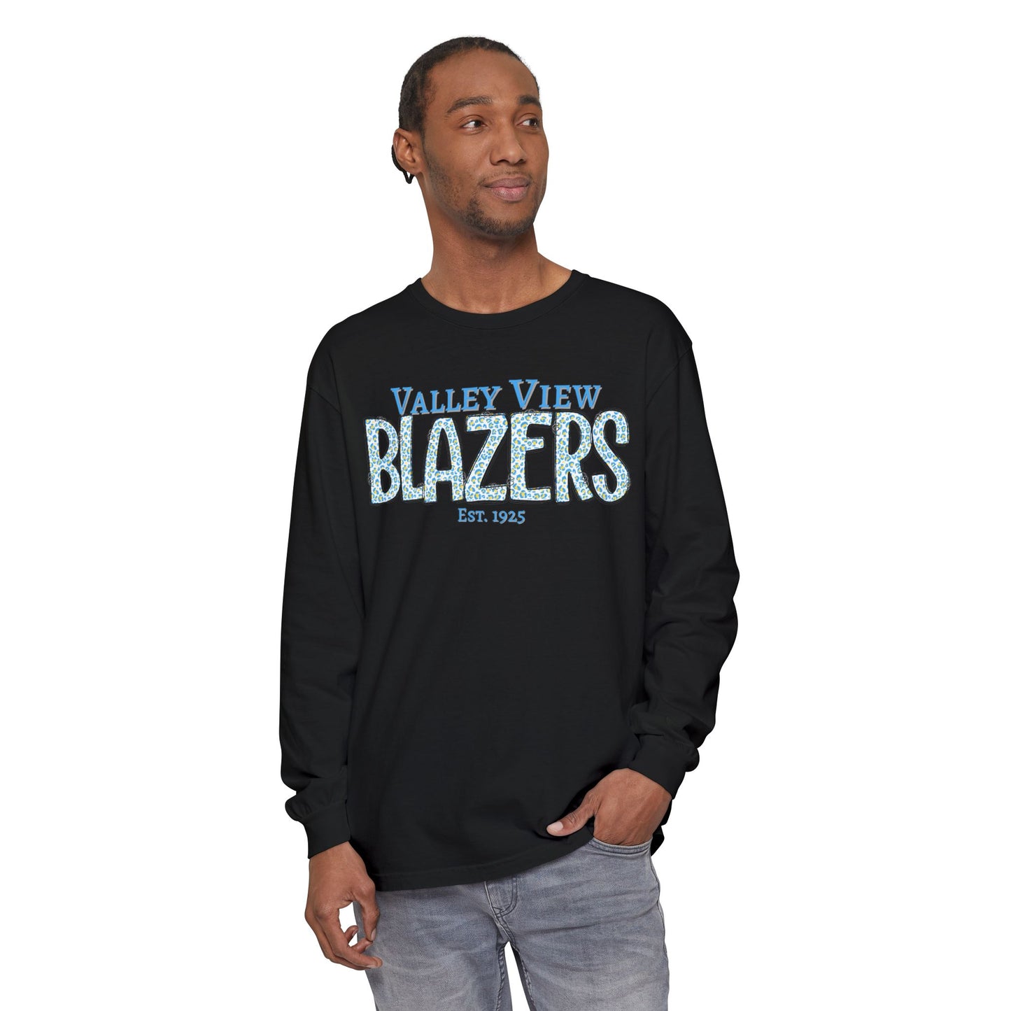 Valley View Blazers Long Sleeve Tee Leopard — Vintage School Spirit Shirt
