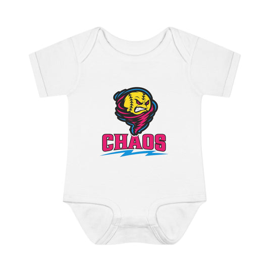 Chaos Softball Baby Bodysuit — Cute Sports Mascot Infant Onesie