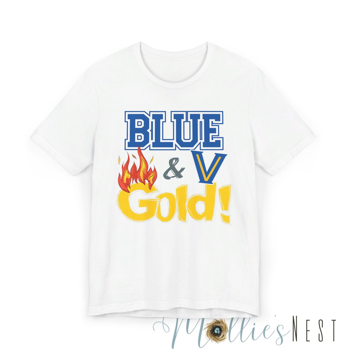 Unisex Blue & Gold Flame. Jersey Short Sleeve Tee