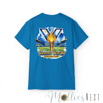 ADULT. Valley View Light the Flame Unisex Cotton Tee, Casual T-Shirt - Football - School Spirit