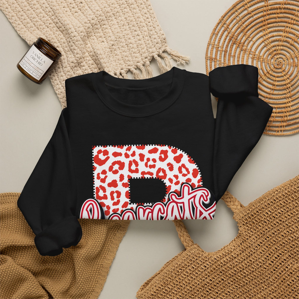 Adult. Brookland Bearcats Leopard Print "B" Crewneck Sweatshirt