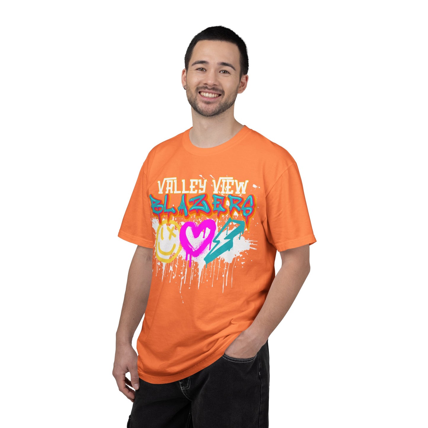 Valley View Blazers Graffiti Tee — Neon Heart, Smile & Lightning Shirt