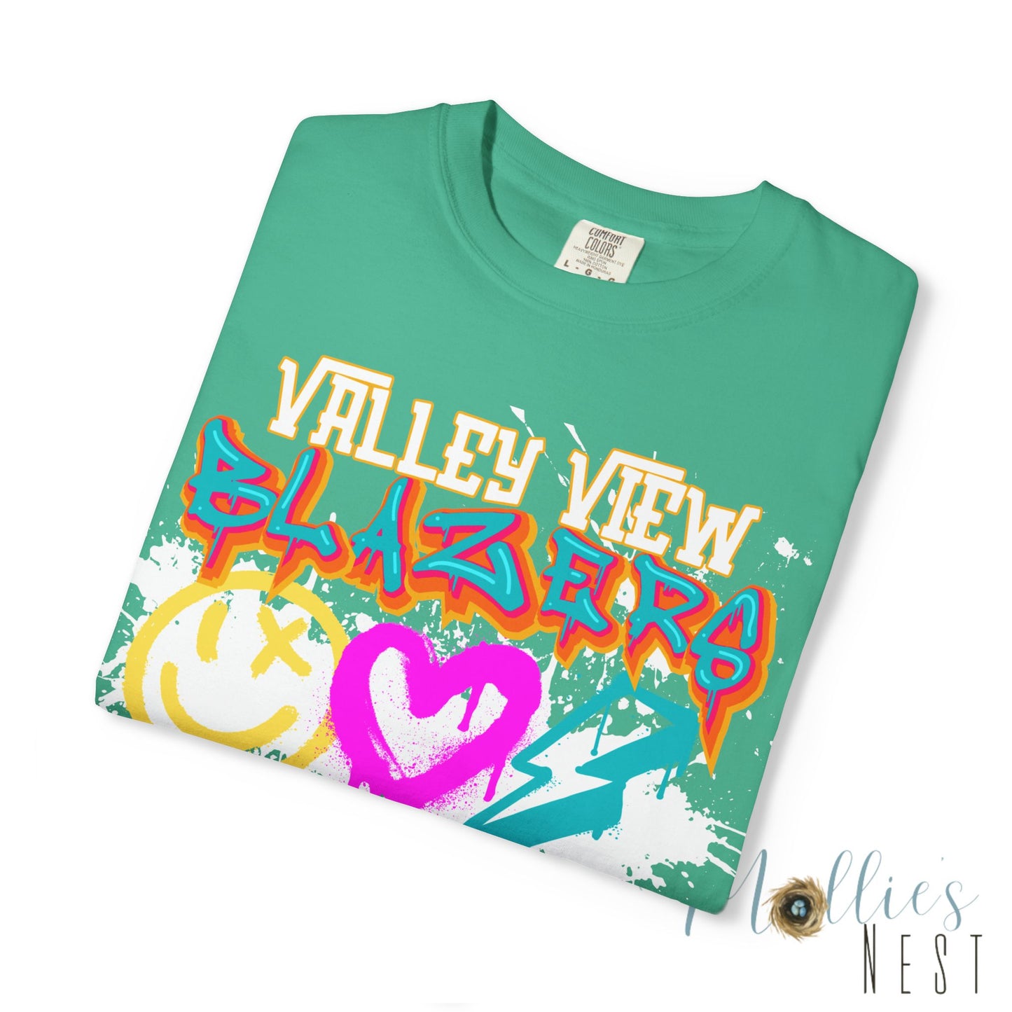 Valley View Blazers Graffiti Tee — Neon Heart, Smile & Lightning Shirt