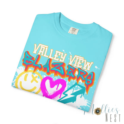 Valley View Blazers Graffiti Tee — Neon Heart, Smile & Lightning Shirt