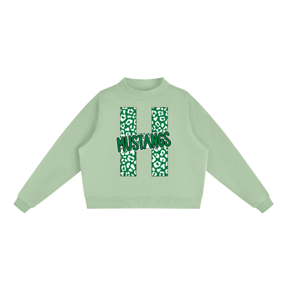 Hoxie Mustangs. "H" Leopard Essential Fleece Mock-Neck Crew Sweatshirt