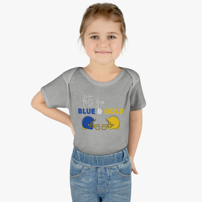 Infant Baby Rib Bodysuit. Blue & Gold