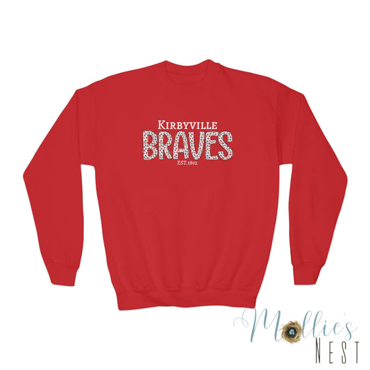 Braves Leopard Print Youth Crewneck Sweatshirt