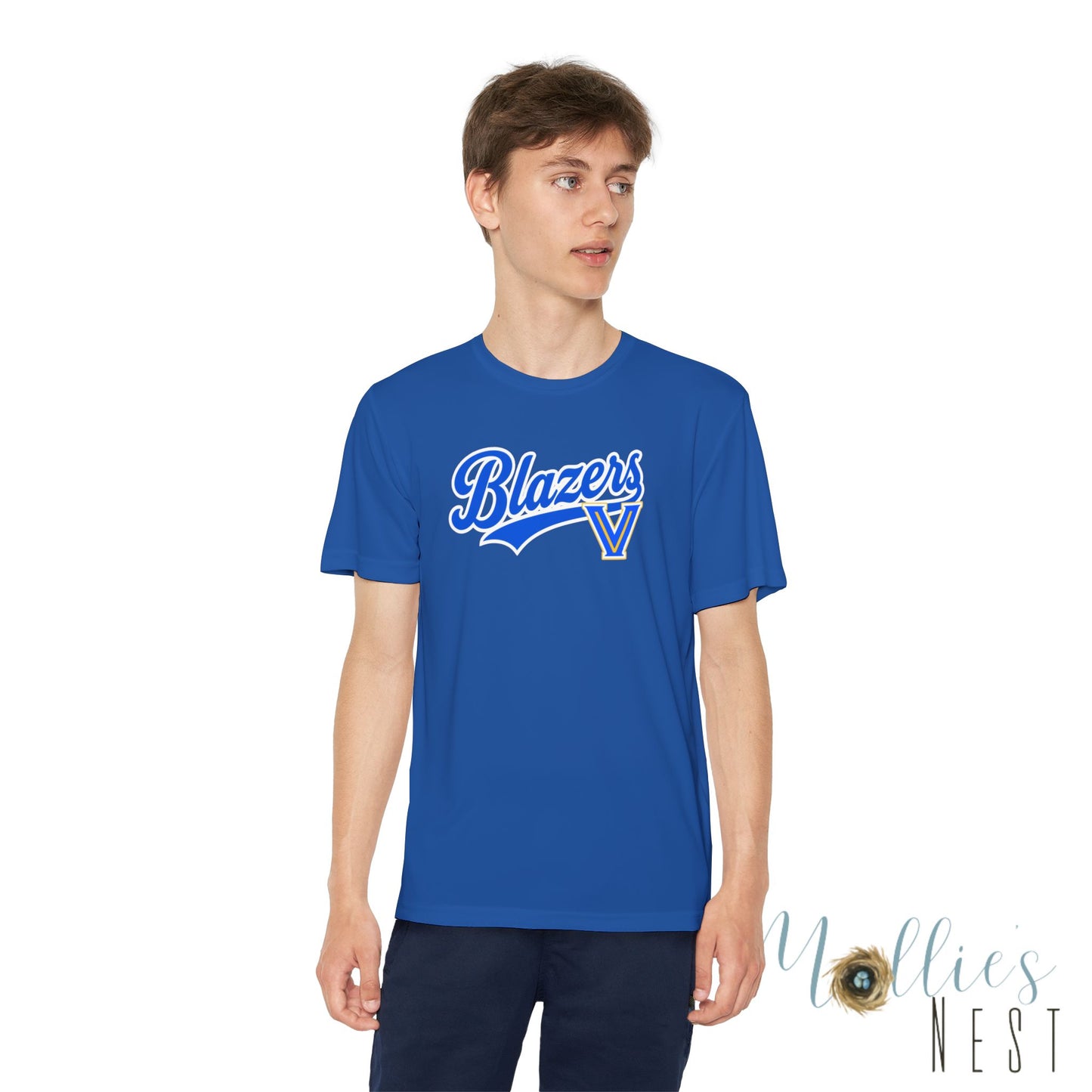 Blazers Youth Drifit — Blue Script Logo Team Shirt