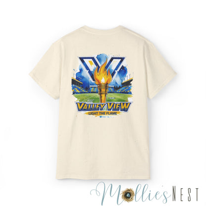 ADULT. Valley View Light the Flame Unisex Cotton Tee, Casual T-Shirt - Football - School Spirit