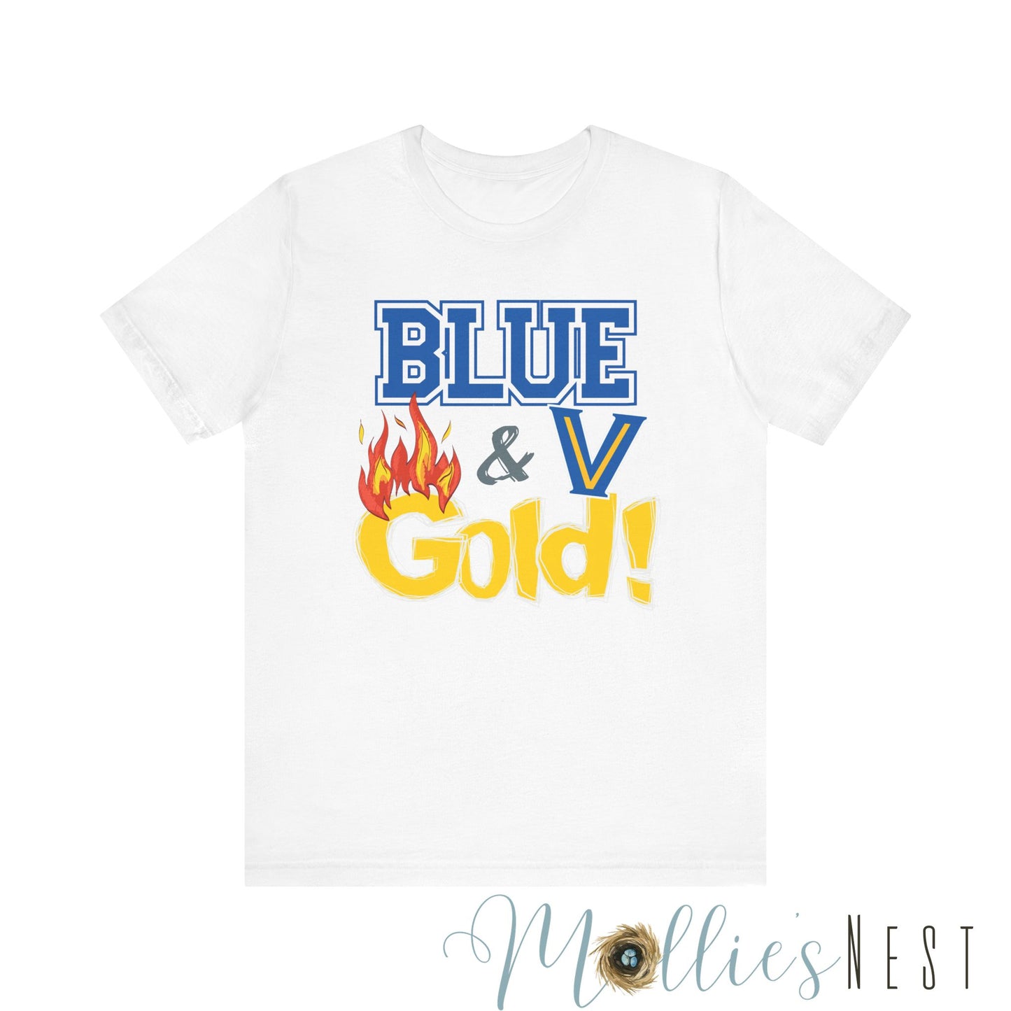 Unisex Blue & Gold Flame. Jersey Short Sleeve Tee