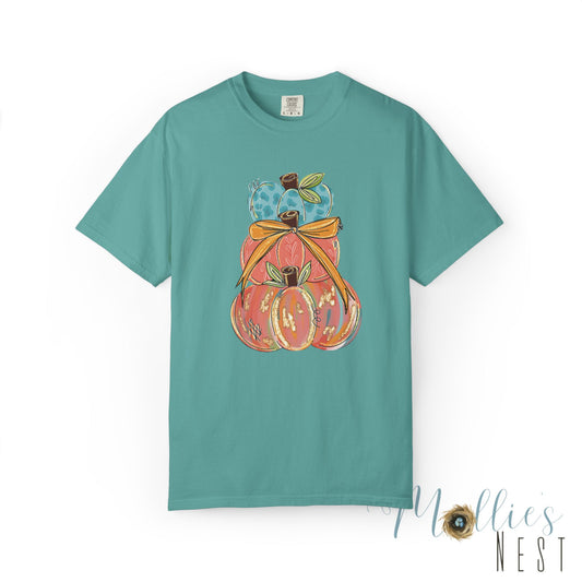 Pumpkin Stack T-Shirt — Handpainted Fall Pumpkin Stack Graphic Tee