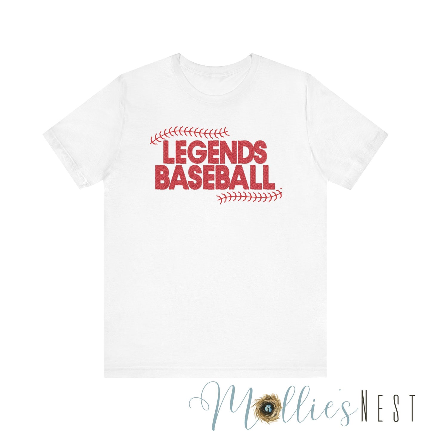 Unisex Jersey Short Sleeve Tee. LEGENDS BASEBALL FAUX EMBROIDERY