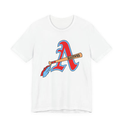 Natives Baseball Tee — Retro A with Tomahawk Graphic