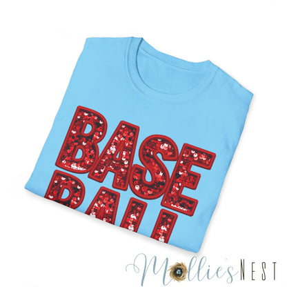 Baseball FAUX Glitter Unisex Softstyle T-Shirt - Perfect for Fans and Players