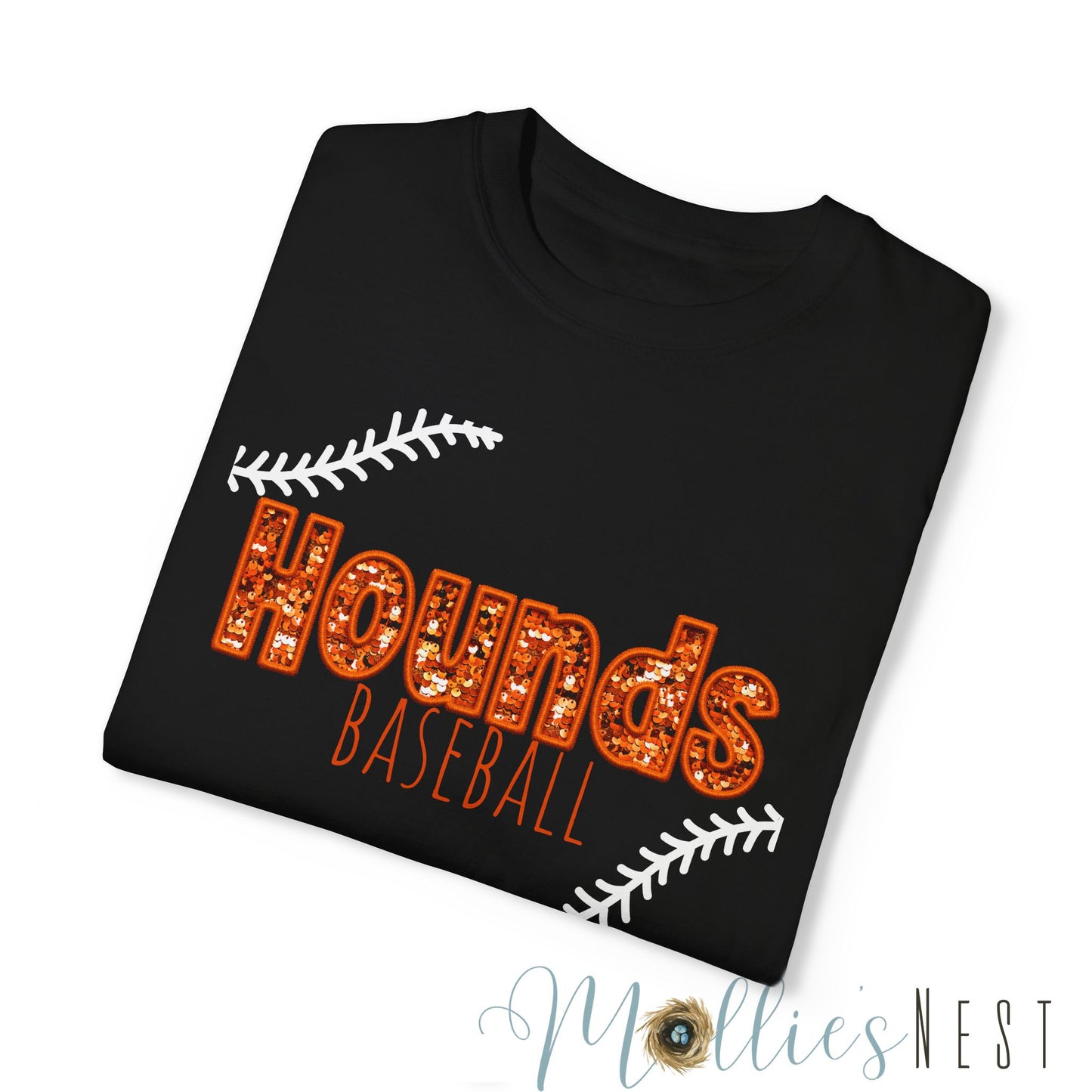 Unisex Garment-Dyed T-shirt. HOUNDS Baseball - Faux Sequin