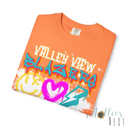 Valley View Blazers Graffiti Tee — Neon Heart, Smile & Lightning Shirt