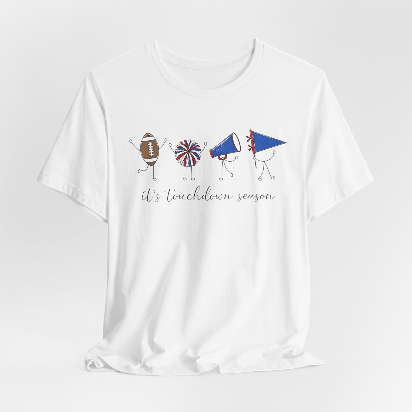 Touchdown Season Football Tee — Red & Blue Short Sleeve Bella Canvas