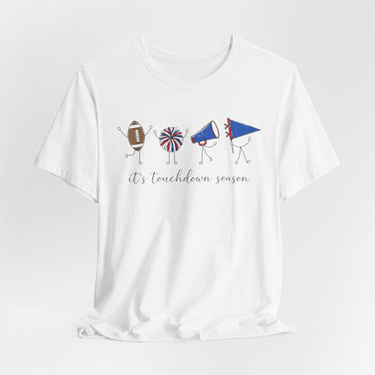 Touchdown Season Football Tee — Red & Blue Short Sleeve Bella Canvas