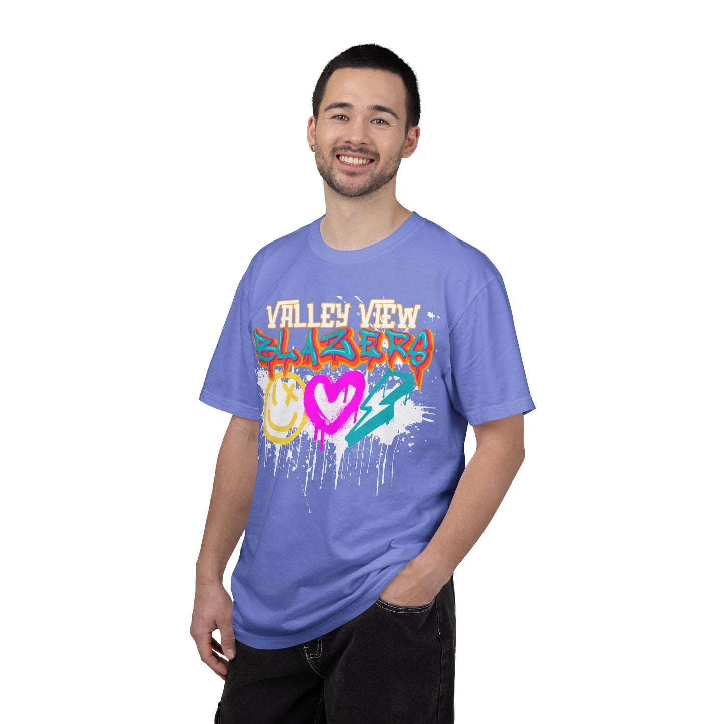 Valley View Blazers Graffiti Tee — Neon Heart, Smile & Lightning Shirt