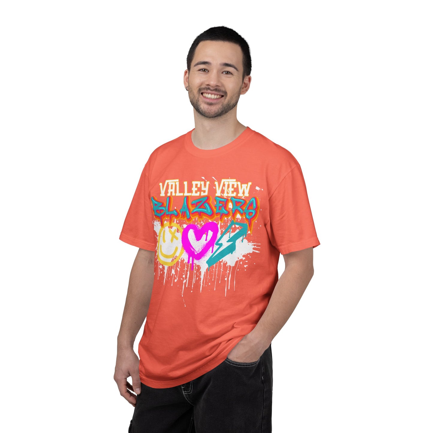 Valley View Blazers Graffiti Tee — Neon Heart, Smile & Lightning Shirt