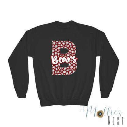 Youth Barton Bears. Crewneck Sweatshirt – Varsity B Bears Spirit Design