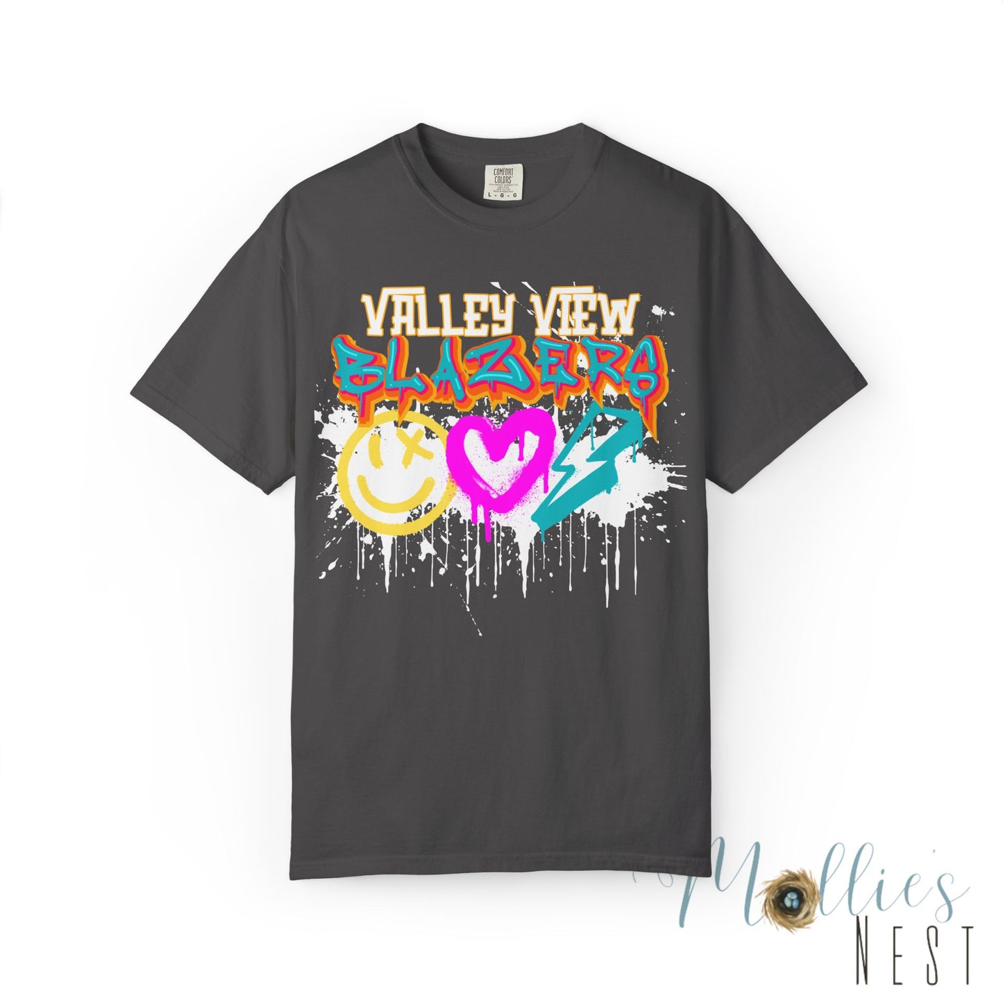 Valley View Blazers Graffiti Tee — Neon Heart, Smile & Lightning Shirt