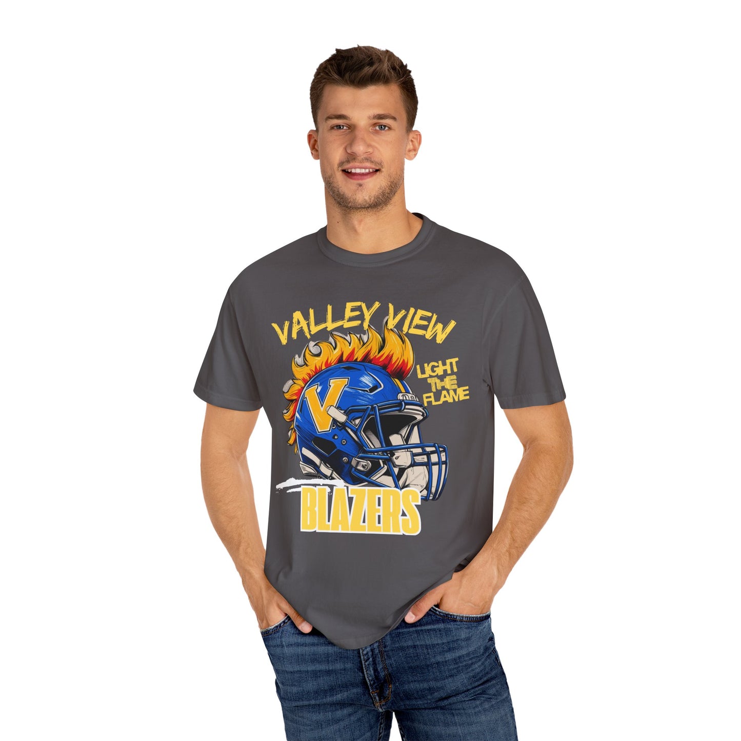 Valley View Blazers Football T-Shirt Flame, Unisex Fan Apparel, Game Day Shirt, Vintage Style Tee, Sportswear