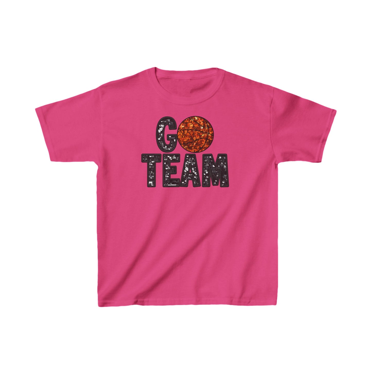 Kids Heavy Cotton™ Tee. FAUX SEQUIN Basketball