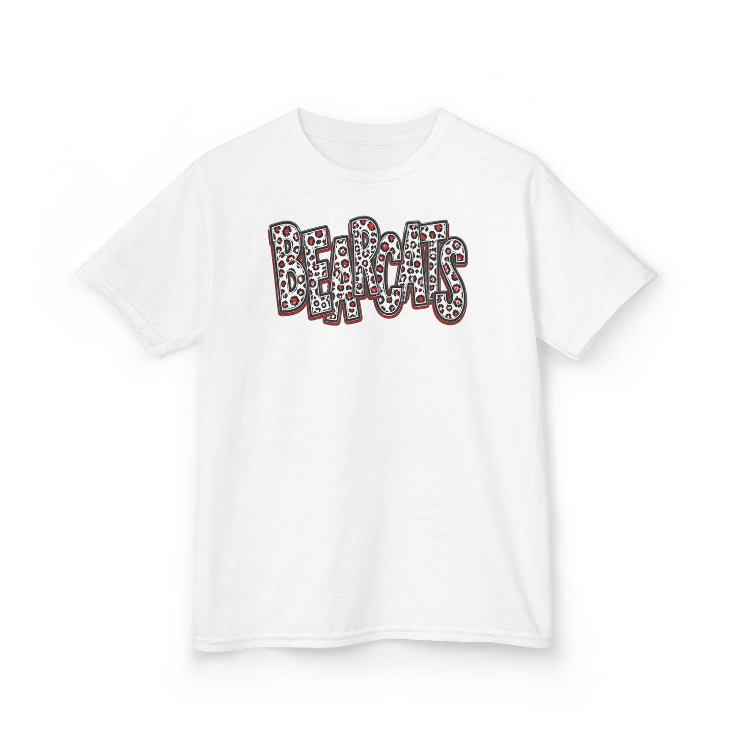 Youth Brookland Bearcats. Leopard Stacked - GILDAN brand (Red)