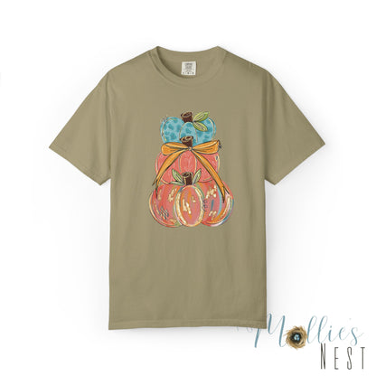 Pumpkin Stack T-Shirt — Handpainted Fall Pumpkin Stack Graphic Tee