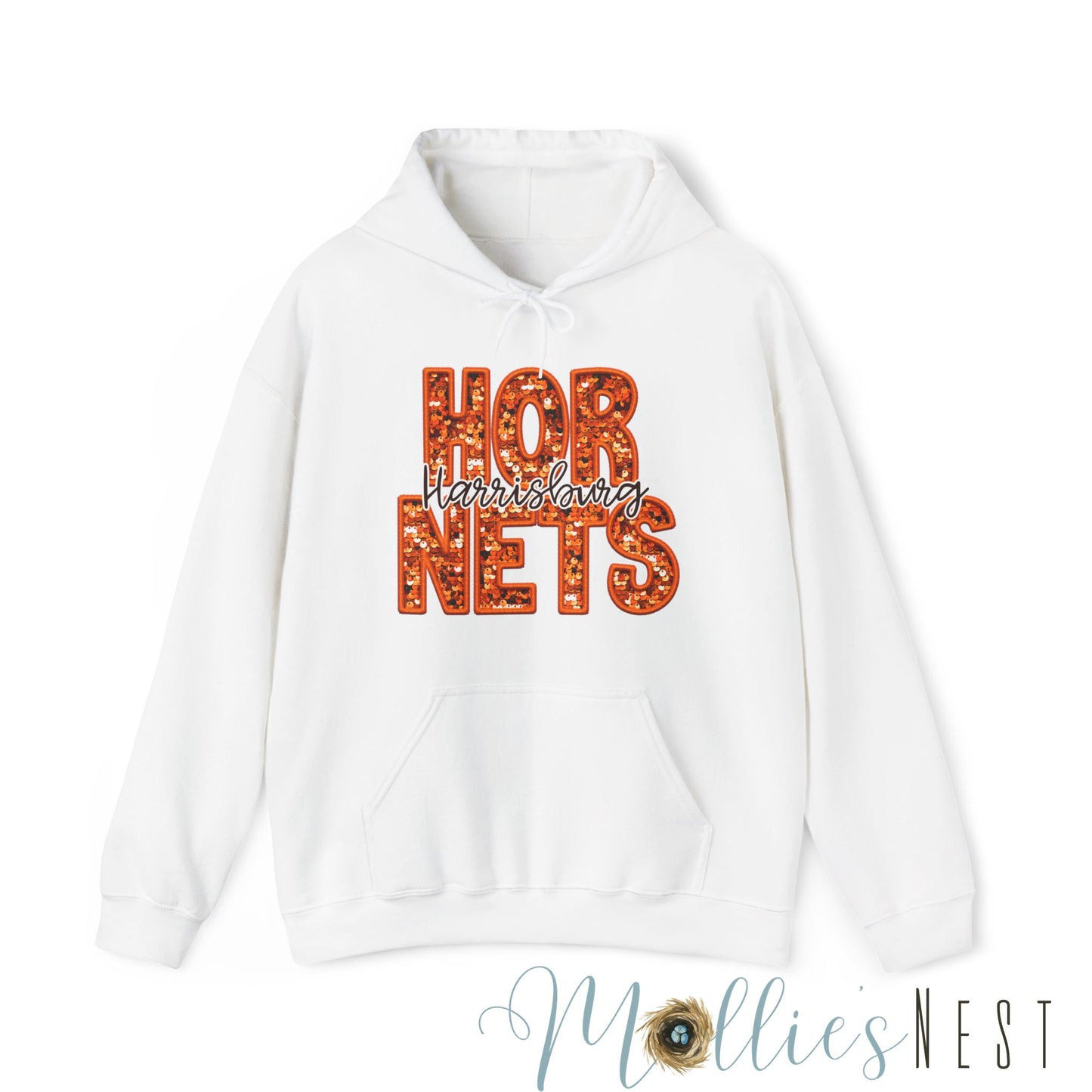 Unisex Heavy Blend™ Hooded Sweatshirt. HARRISBURG HORNET FAUX SEQUIN