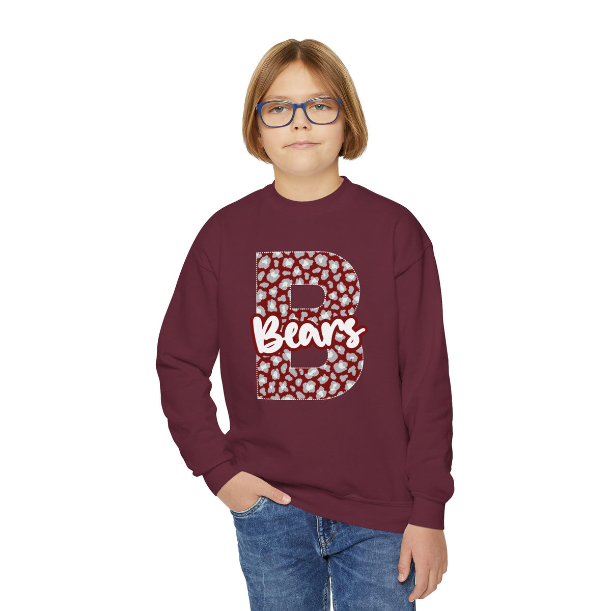 Youth Barton Bears. Crewneck Sweatshirt – Varsity B Bears Spirit Design