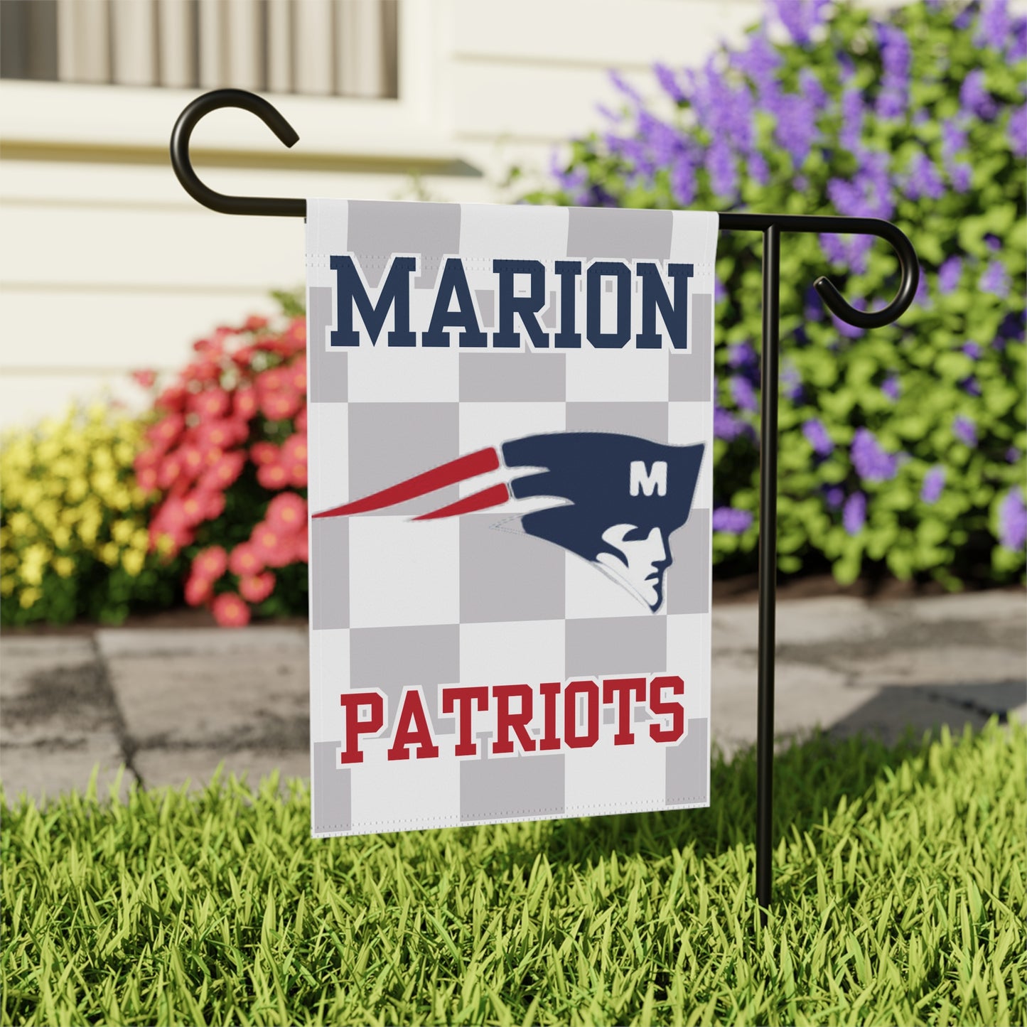 Patriots Checkered Yard Flag — Marion School Team Banner