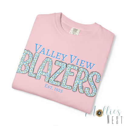 Blazers Blue Leopard Letters — 'Valley View Blazers' Comfort Colors T-Shirt