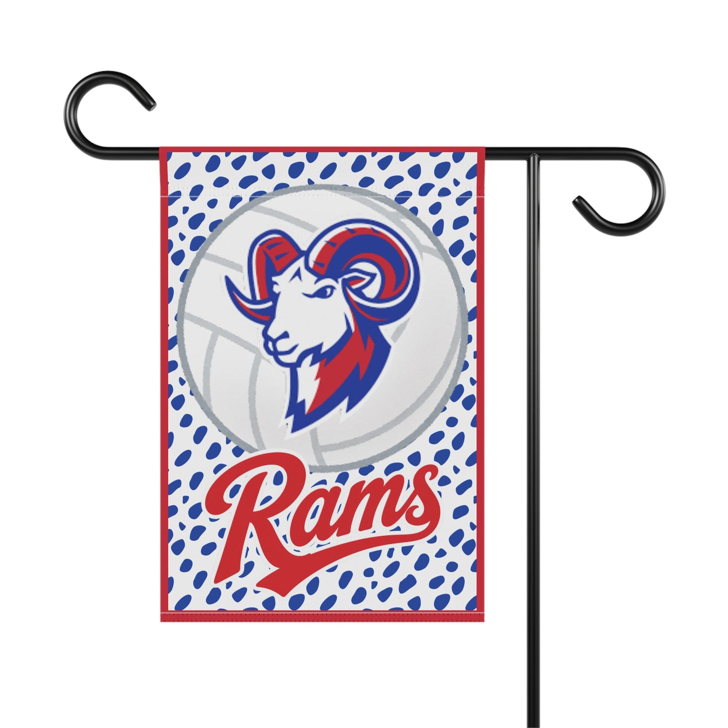 Rams Garden Flag — Blue & Red Mascot Volleyball Yard Banner