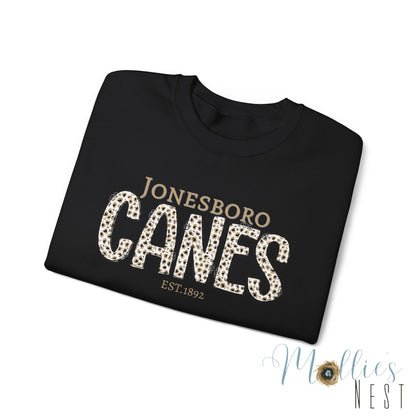 Jonesboro Canes Leopard Print Crewneck Sweatshirt.. ADULT