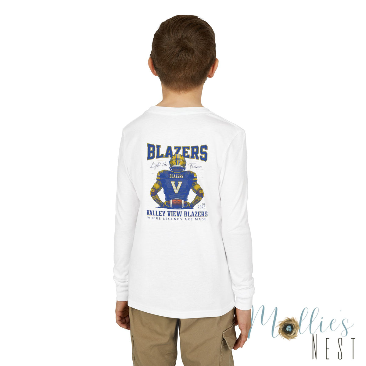Blazers Youth Long Sleeve Tee — Valley View “V” Football Jersey Design