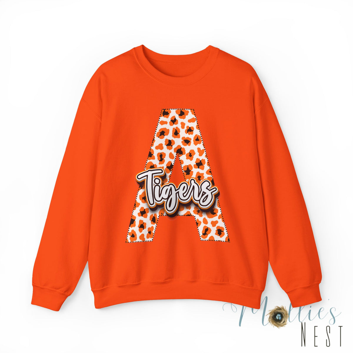 ADULT. Amorel Tigers Leopard Print Initial A Sweatshirt