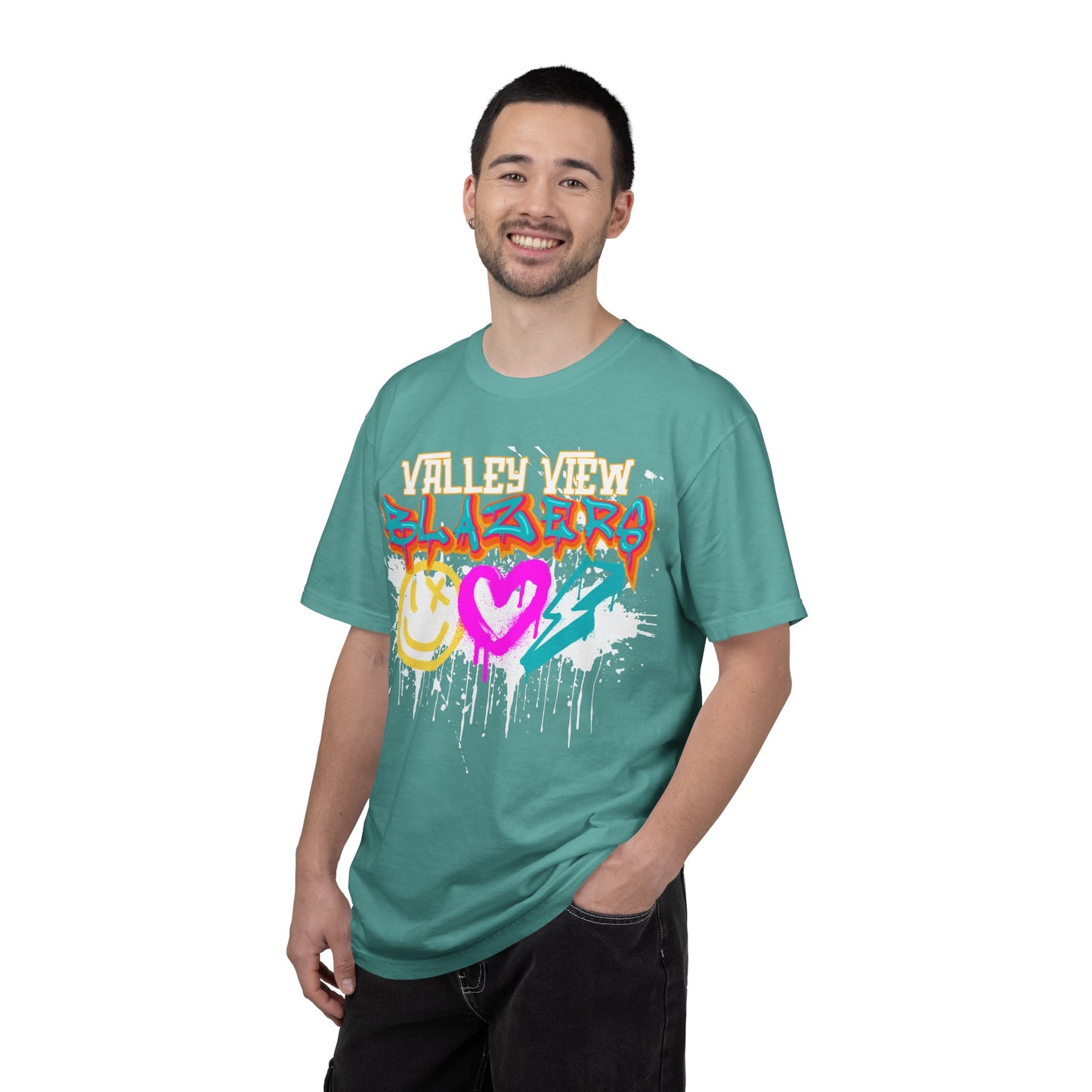 Valley View Blazers Graffiti Tee — Neon Heart, Smile & Lightning Shirt