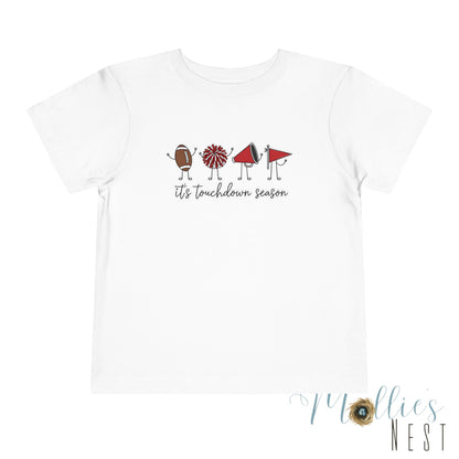 Toddler Football "It's Touchdown Season" Short Sleeve Tee (Red/Black)