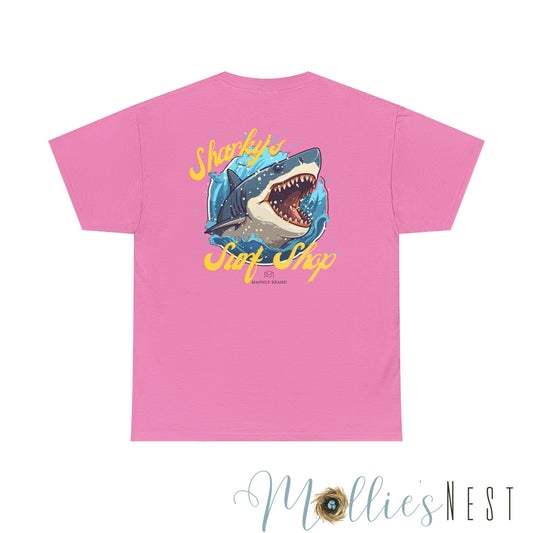 Shark Surf Style Tee, Unisex Cotton T-Shirt for Beach Lovers, Shark Graphic Tee, Surfing Summer Apparel, Ocean Vibe Apparel. Mannly Brand